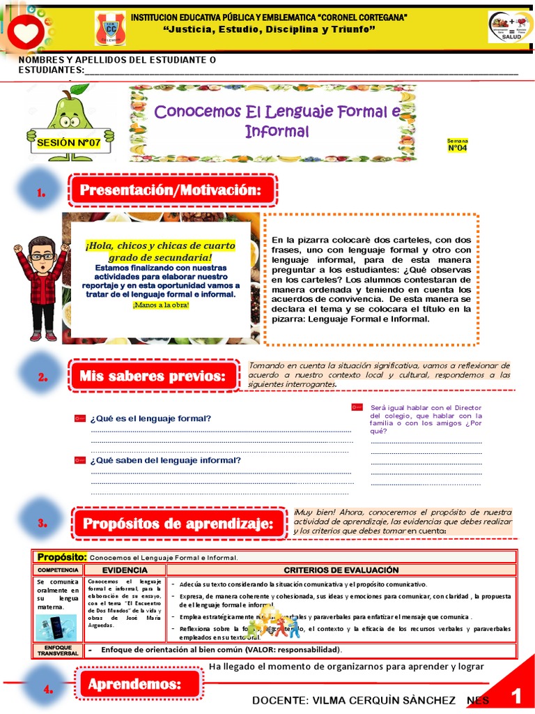 Lenguaje Formal e Informal 4to Grado | PDF | Evaluación | Aprendizaje