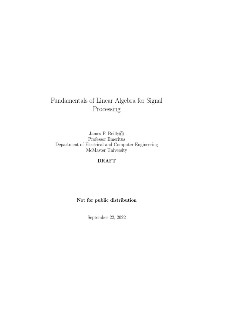 Fundamentals of Linear Algebra For Signal Processing 2022 09 22 PDF