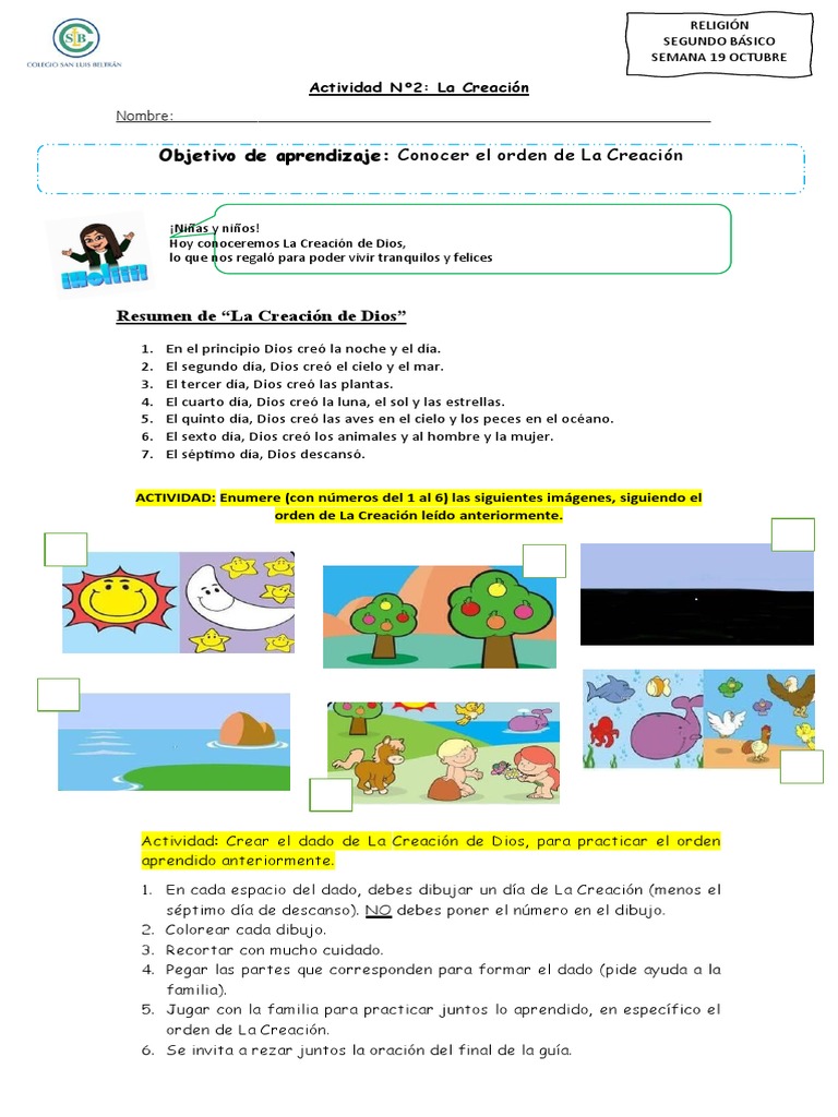 Actividades sobre la Creación de Dios | PDF | Oración | Dios