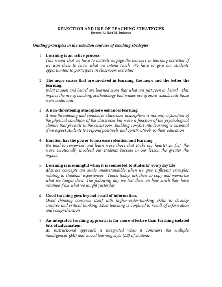 Effective Teaching Strategies Guide | PDF | Classroom | Learning