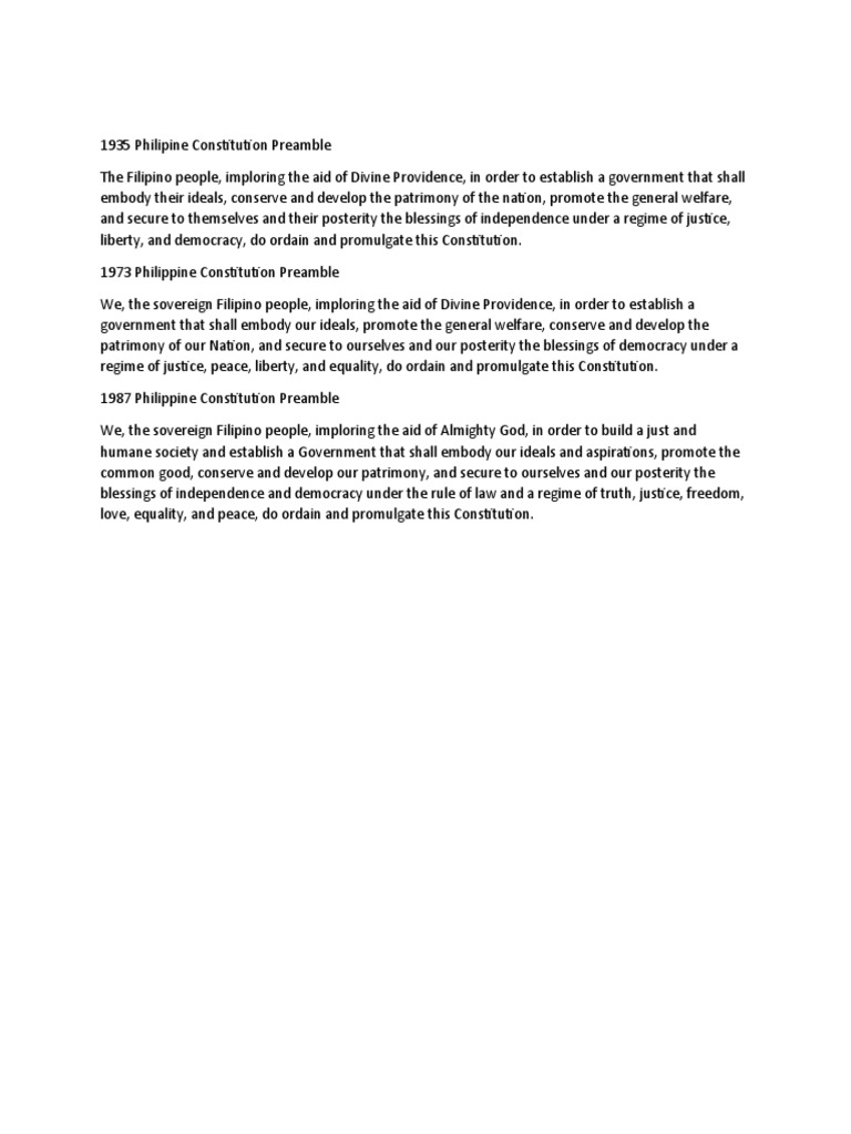 1935 Philippine Constitution Preamble | PDF | Politics
