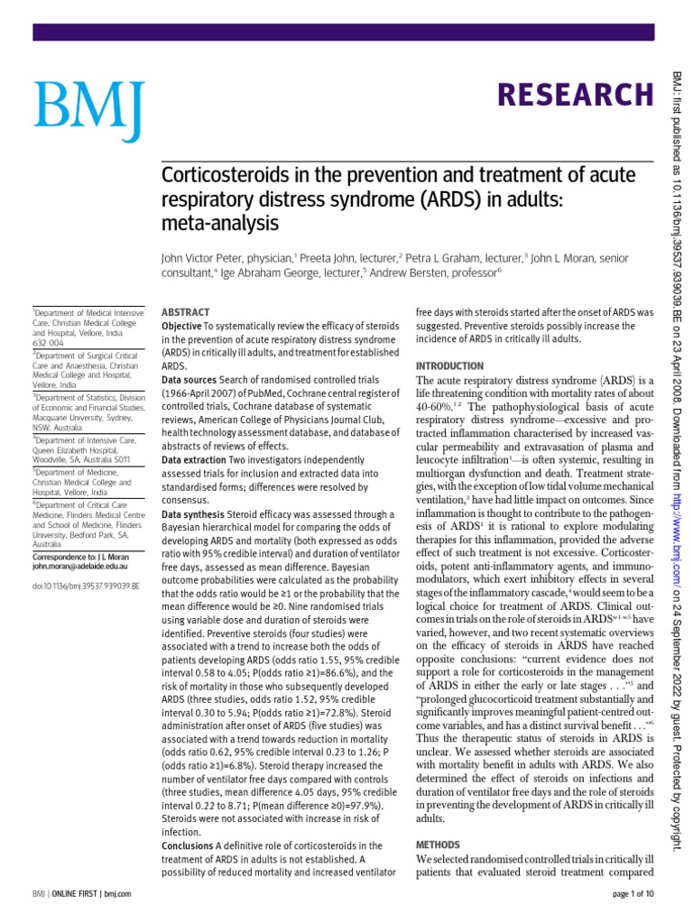 Corticosteroids in The Prevention and Treatment of Acute Respiratory