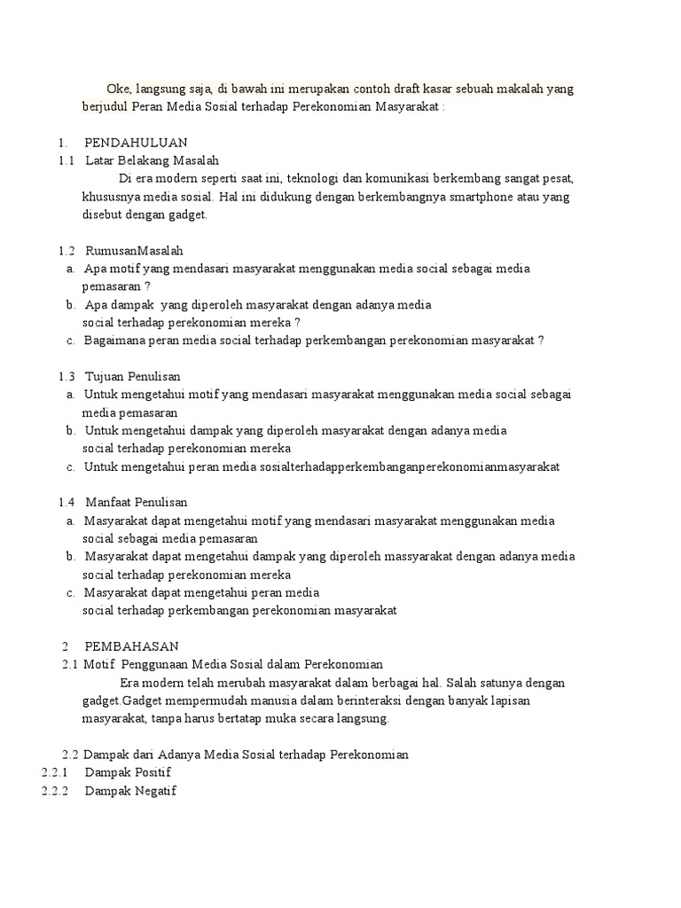 Contoh Draft Makalah Media Sosial | PDF