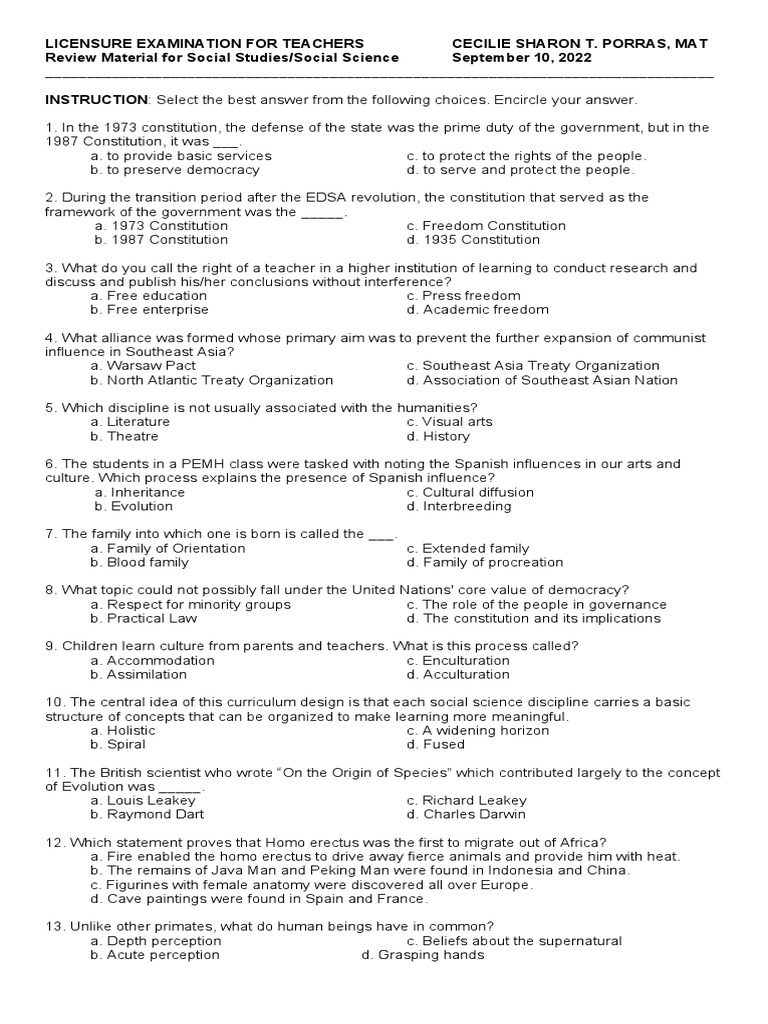 LET Reviewer Social Sciences | PDF | Taxes | Philippines