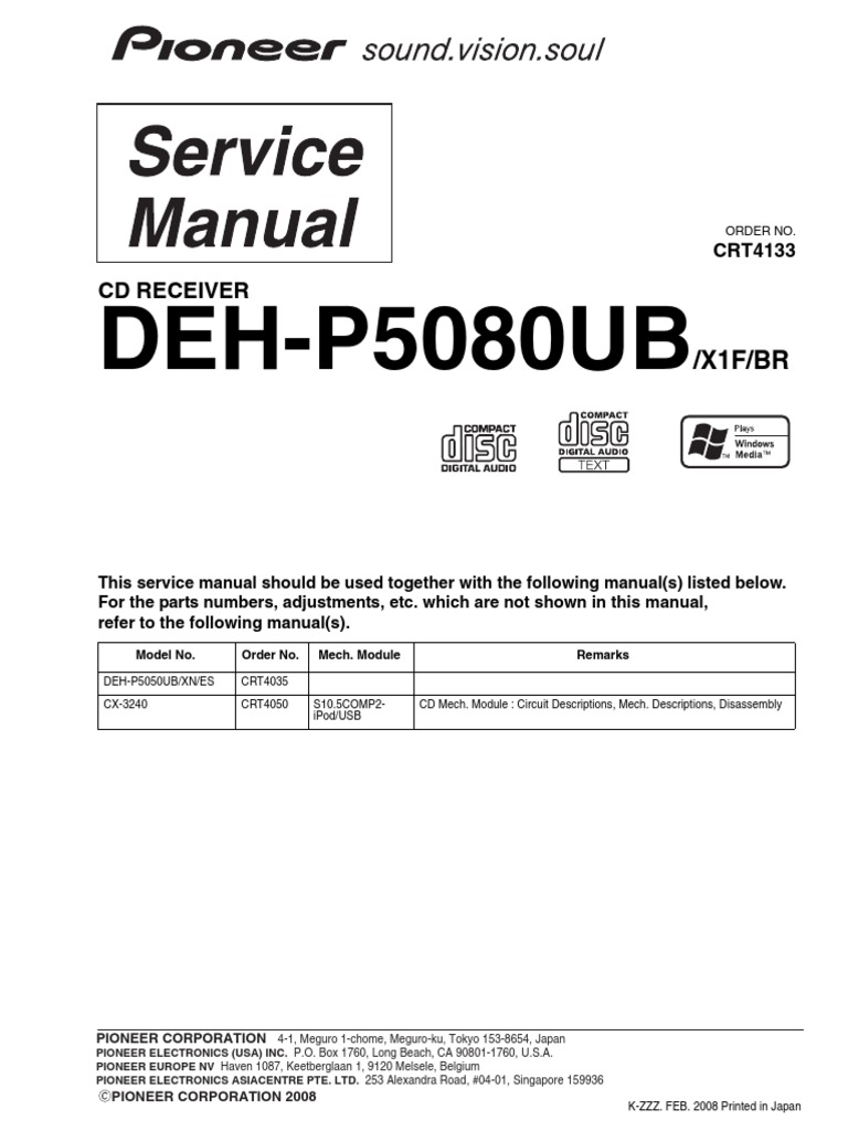 Pioneer Dehp5080ub Crt4133 Car Audio PDF Electronic Engineering Information And