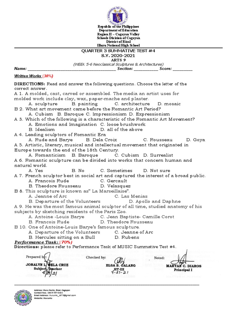 Arts Summative Test 3 Download Free Pdf Sculpture Romanticism
