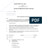 Form For Registration of Marriage