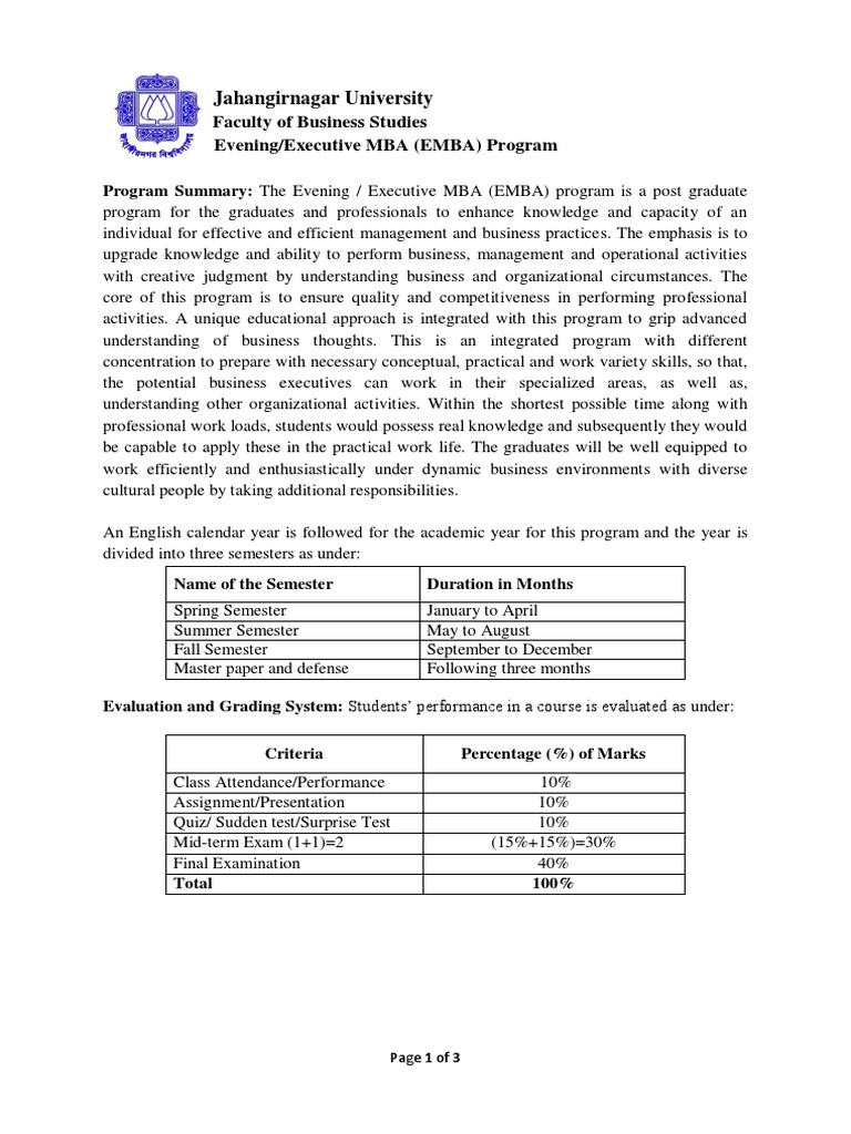 JU Executive MBA Program Overview | PDF | Master Of Business ...