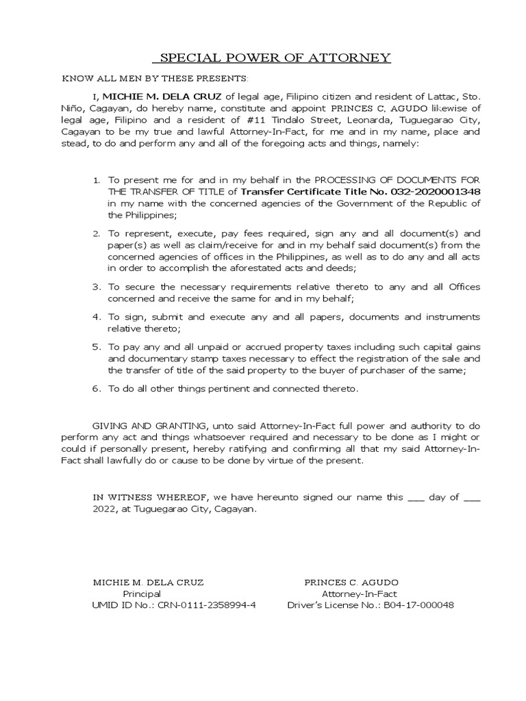 Granting Authority to Transfer Property Title | PDF | Power Of Attorney ...