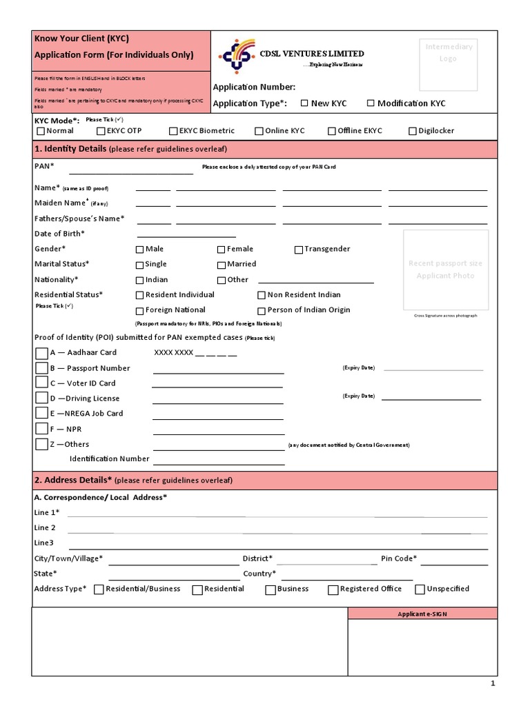 CVL KYC Application Form Guide | PDF | Identity Document | Applications ...