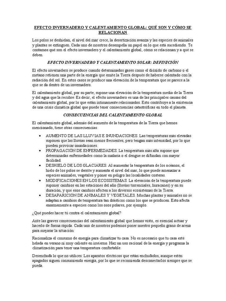 Efecto Invernadero y Calentamiento Global | PDF | Gases de efecto ...