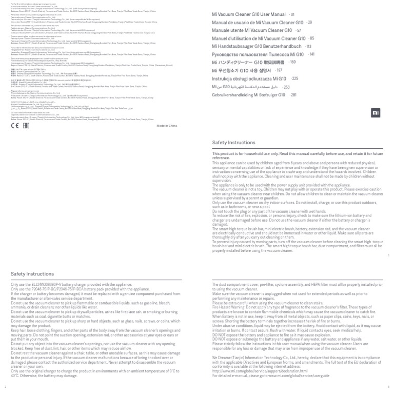 Mi Vacuum Cleaner G10 User Manual | PDF | Vacuum Cleaner | Manufactured ...