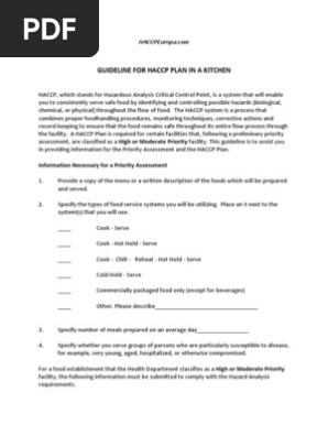 HACCP Plan Kitchen Guidelines
