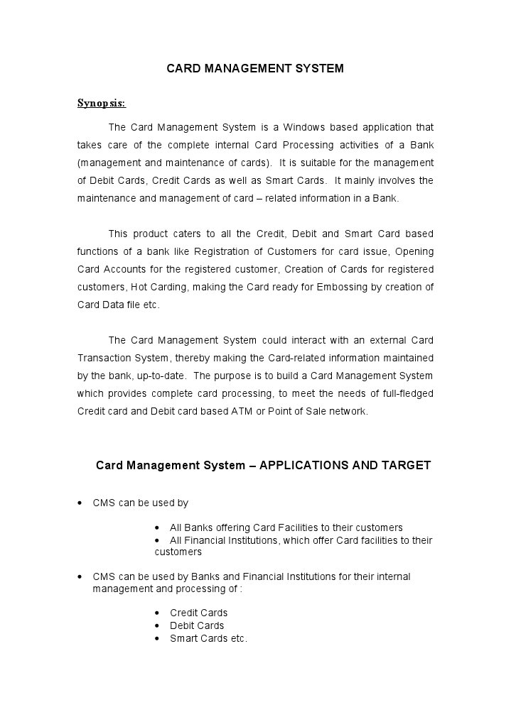 Card Management System Synopsis | PDF | Debit Card | Smart Card