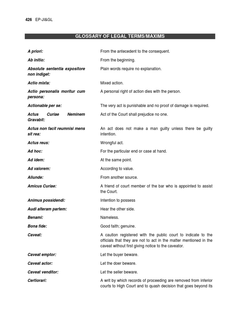 Legal Terms and Maxims Glossary | PDF | Precedent | Public Law