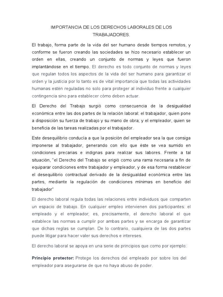 Importancia de los Derechos Laborales | PDF | Derecho laboral | Salario