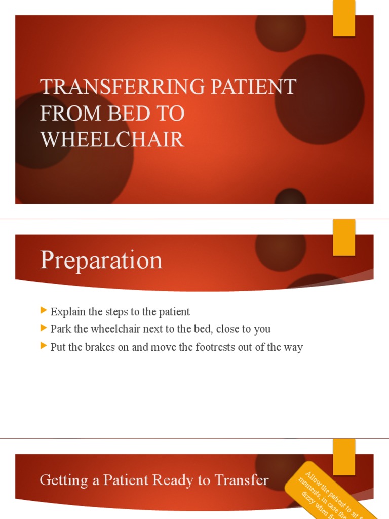 Bed to Wheelchair Transfer Procedure | PDF | Wheelchair
