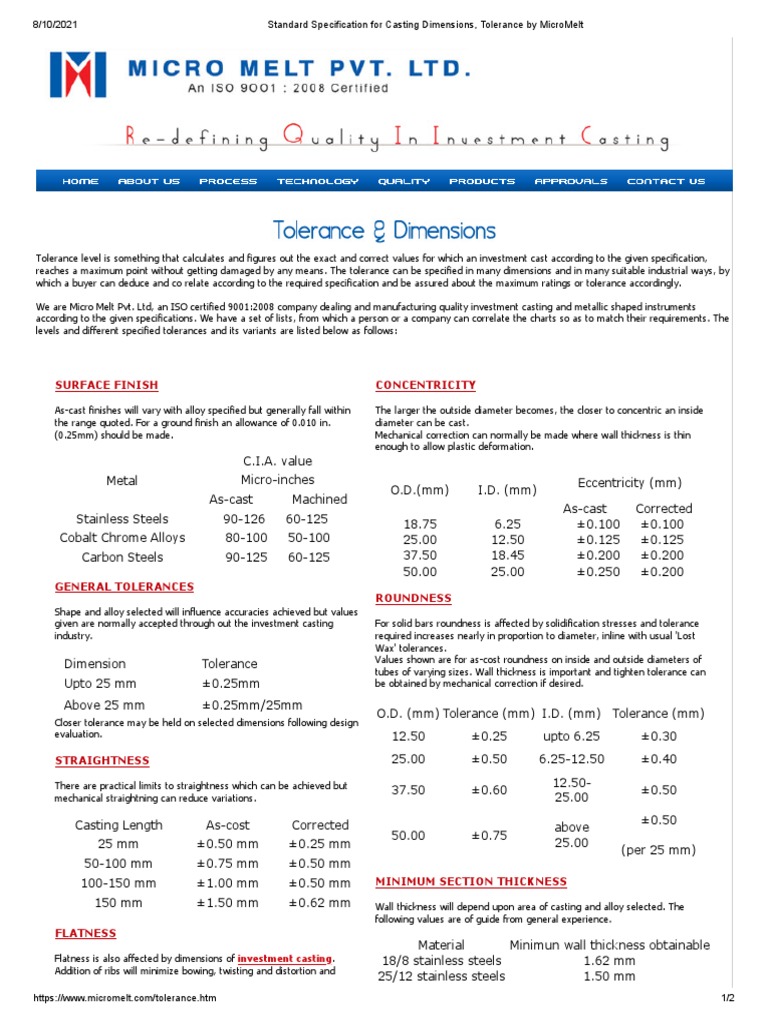 Standard Specification For Casting Dimensions, Tolerance by MicroMelt
