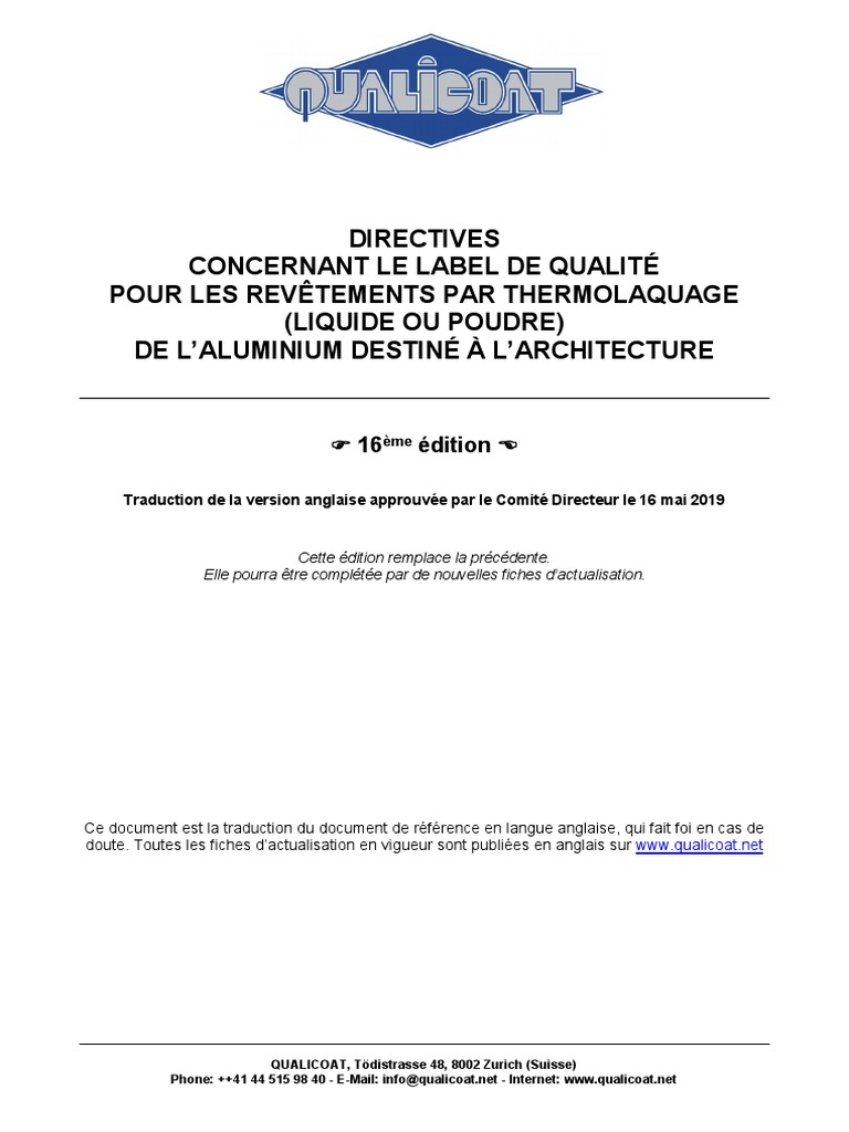 Normes QUALICOAT pour laquage aluminium | PDF | Corrosion | Chimie