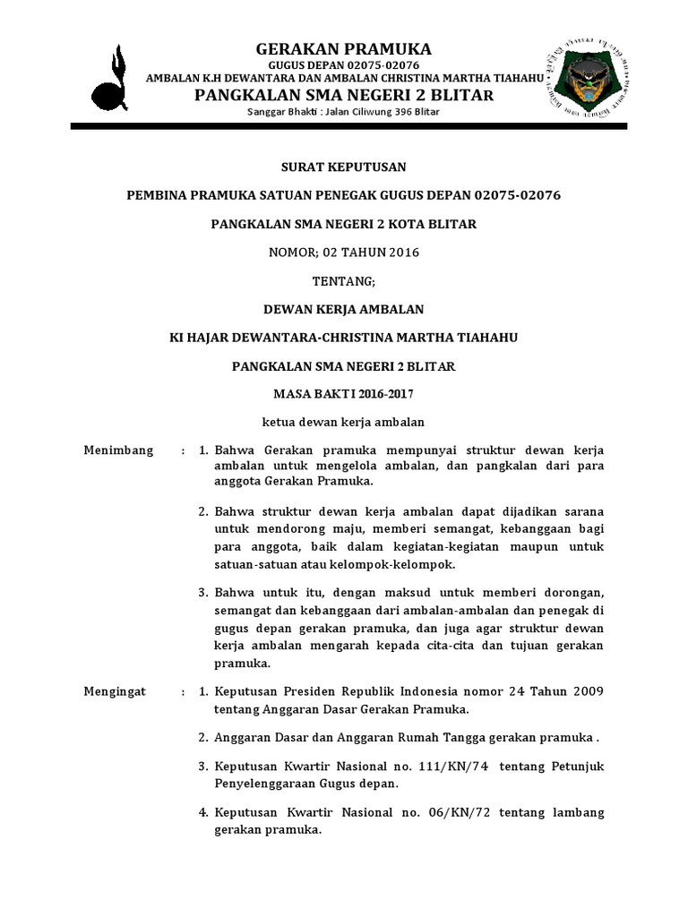 Surat Keputusan Dewan Kerja Ambalan | PDF