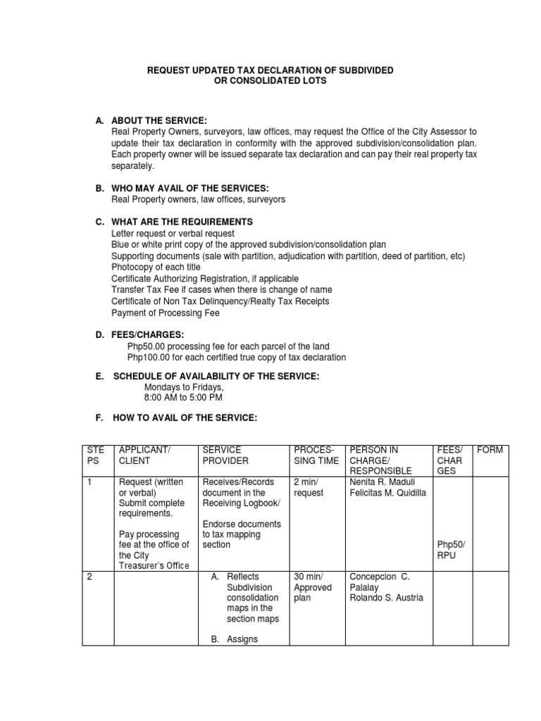 Assessor Request Updated Tax Declaration of Subdivided PDF Real Property Taxes