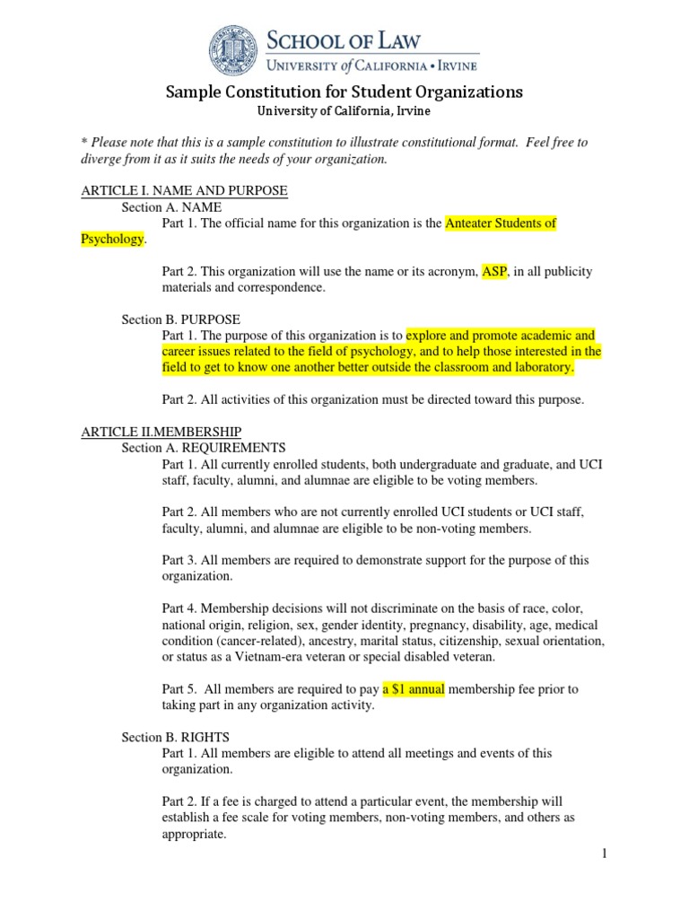 Sample Constitution PDF By Law Presidents Of The United States