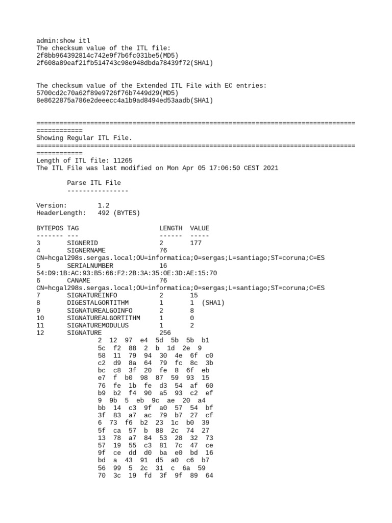 Comprehensive summary of an institutional trust list itl file