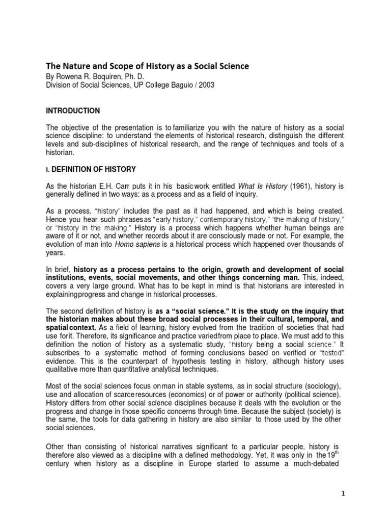 Nature and Scope of History as Social Science | PDF | Social Sciences ...
