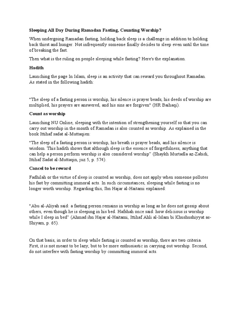 Sleeping All Day During Ramadan Fasting PDF
