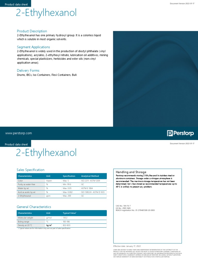 2-Ethylhexanol Product Data Sheet | PDF | Acetic Acid | Chemical Compounds