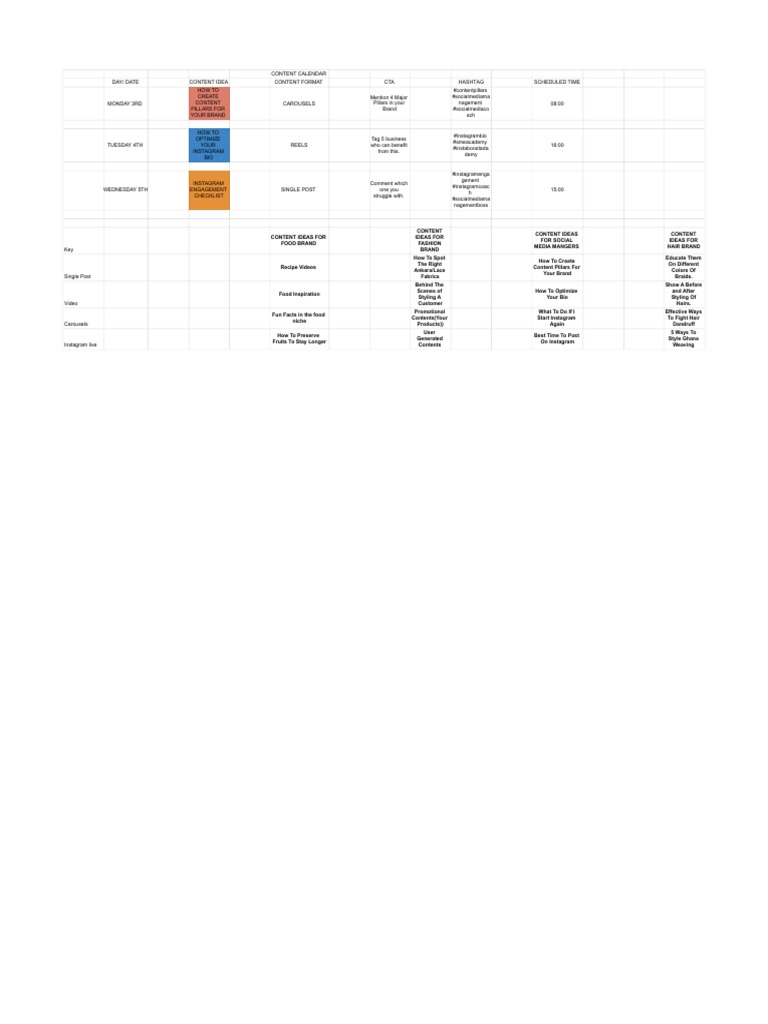 Free Content Calendar Template PDF Communication Mass Media