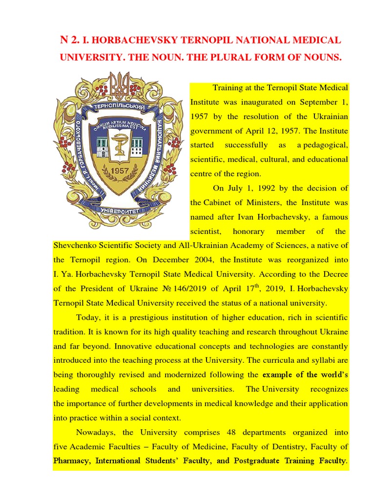 N 02. Higher Medical Educational Establishment. The Plural Form of ...