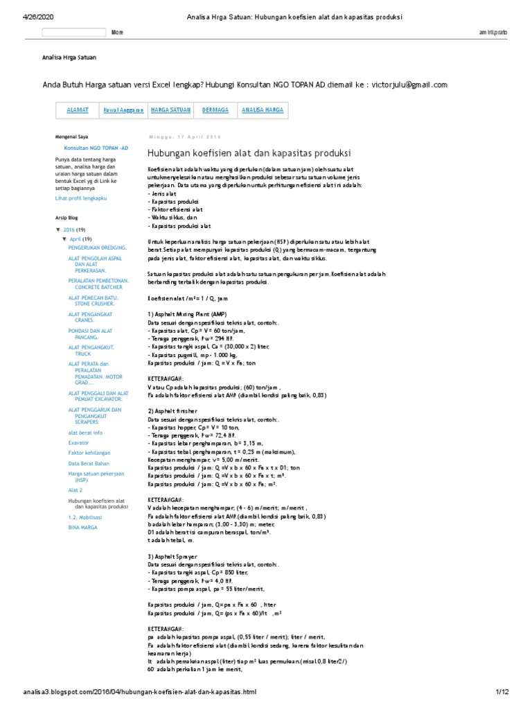 Kapasitas Produksi Alat Berat | PDF