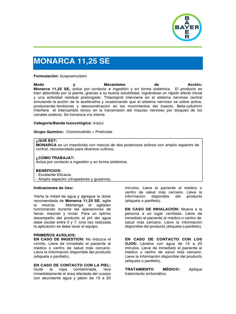 Insecticida Monarca 11.25 SE: Uso y Dosis | PDF | Ciencia y matemáticas