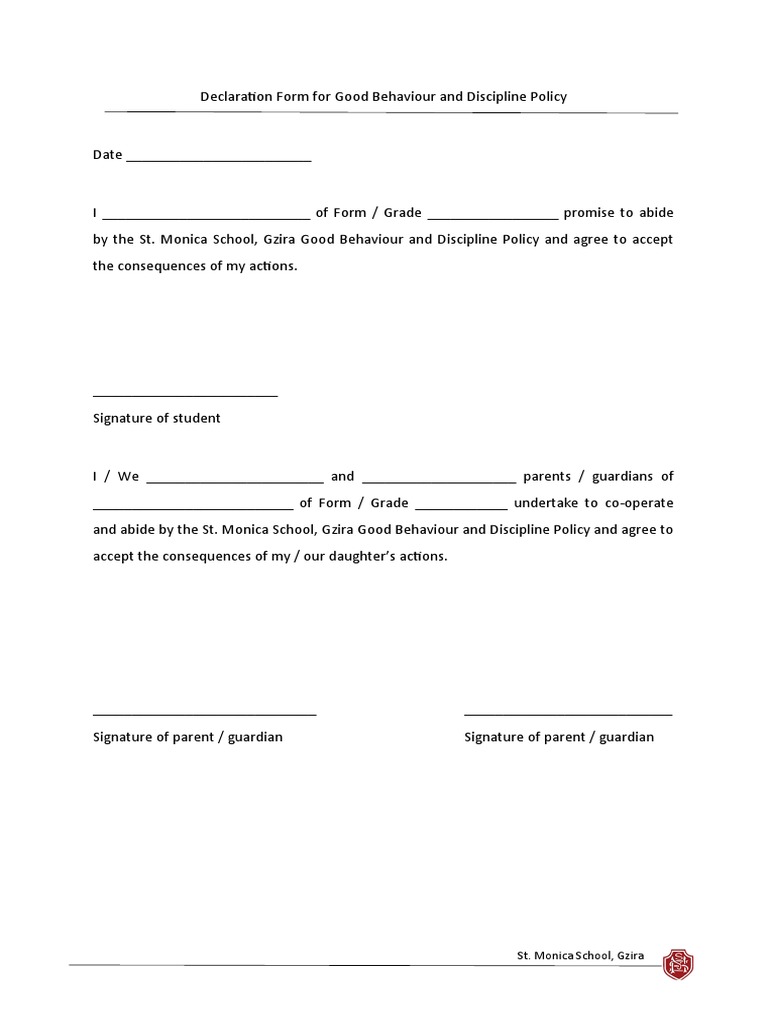 Declaration Form For Good Behaviour 2022 2023 1 | PDF
