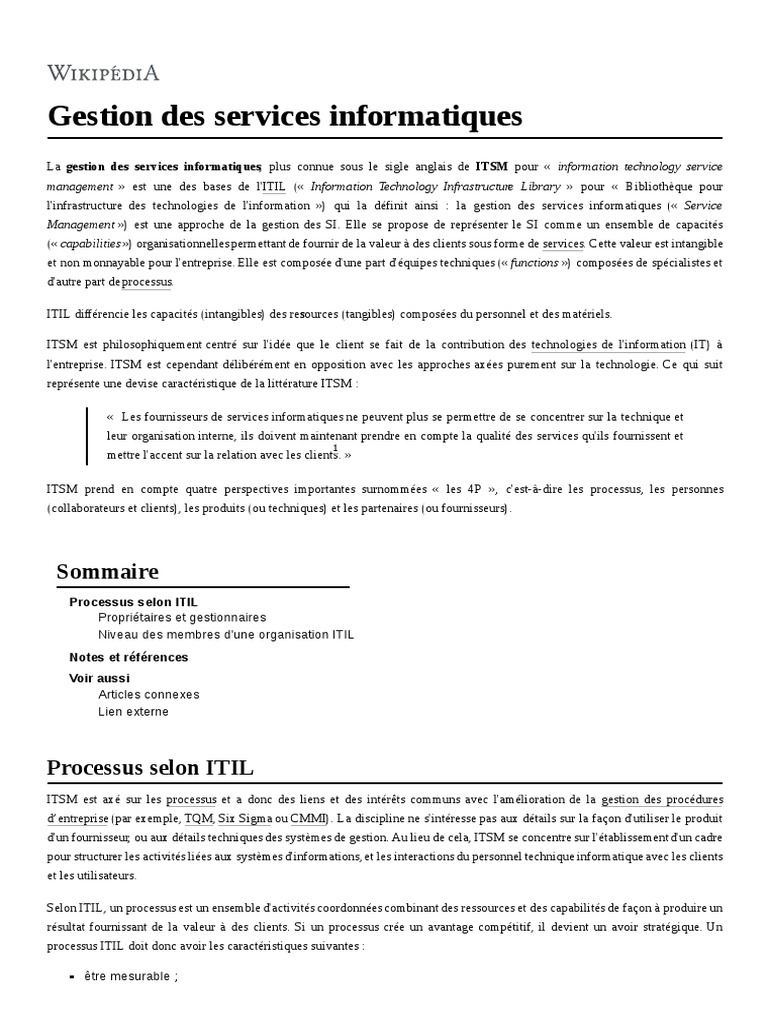 Gestion Des Services Informatiques | PDF | Gestion de service ...