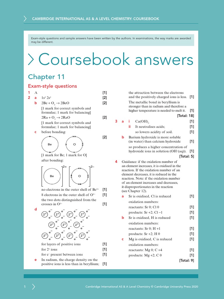 Exam Style Answers 11 Asal Chem CB | PDF | Hydroxide | Redox