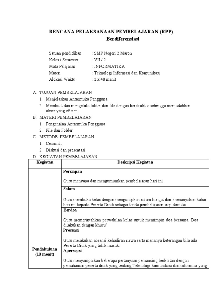 RPP Informatika Kelas 7 SMP | PDF | Karier & Perkembangan | Komputer