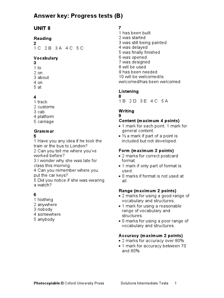 Sol Int Progresstest 8b Key | PDF