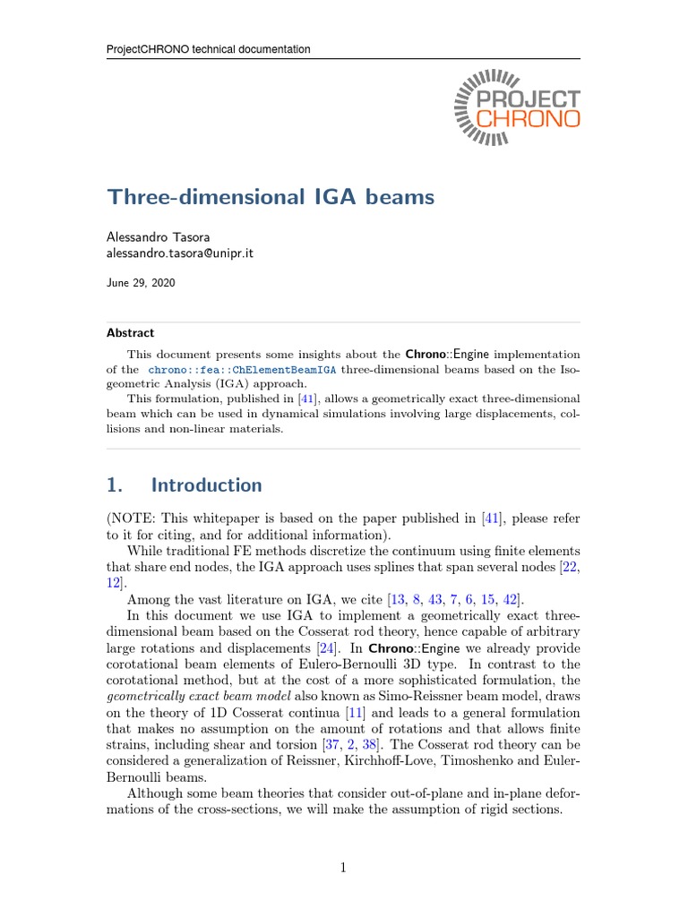 IGA Beam Implementation in ProjectCHRONO | PDF | Lie Algebra | Finite ...