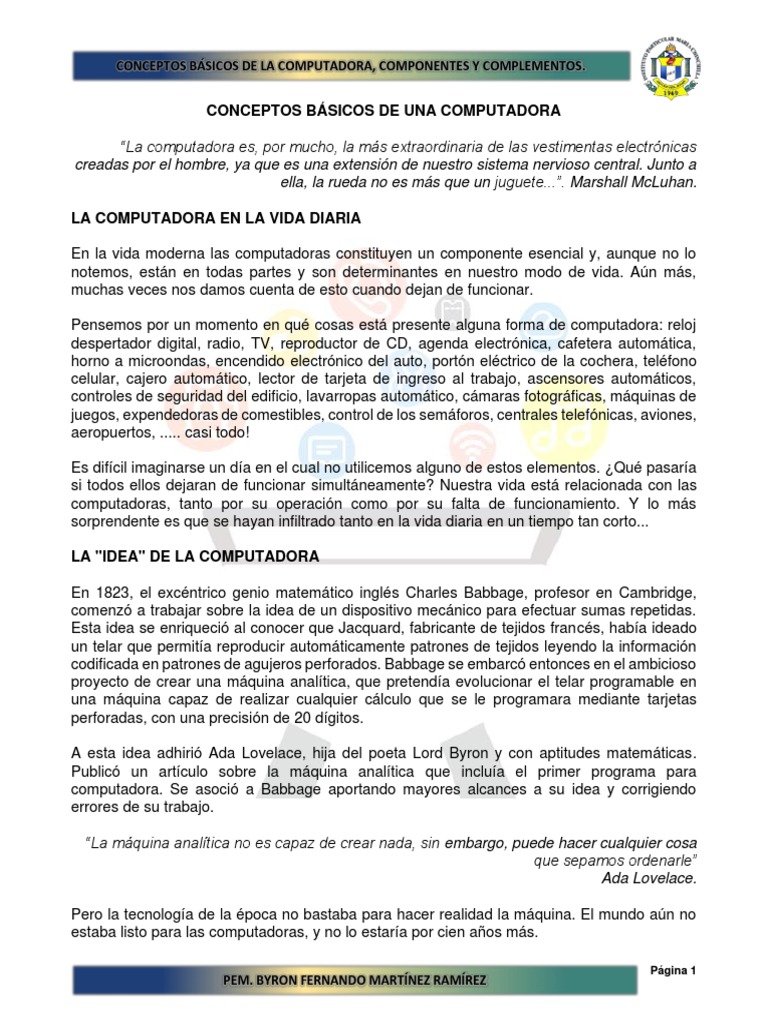 Conceptos Basicos de La Computadora, Componente y Complementos | PDF ...