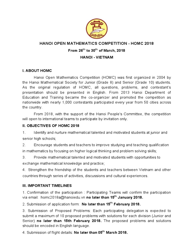HOMC 2018 - Information Pack | PDF | Teachers | Mathematics