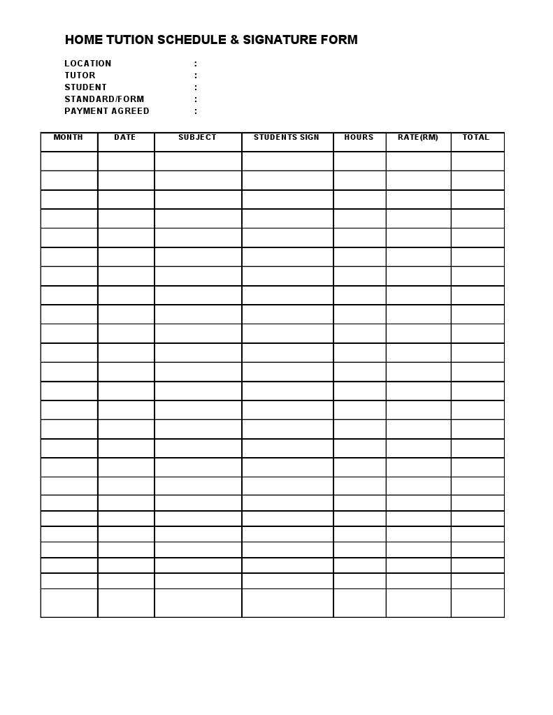 Home Tuition Schedule Template | PDF | Finance & Money Management