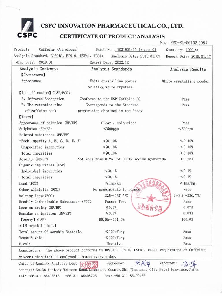 Caffeine Coa 1031901415 | PDF