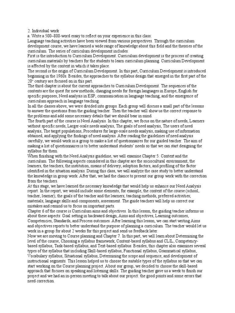 Curriculum Development Reflection | PDF | Curriculum | Teachers