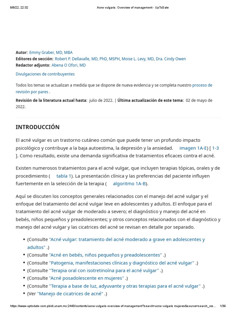 Acne Vulgaris Overview of Management UpToDate PDF Medicina