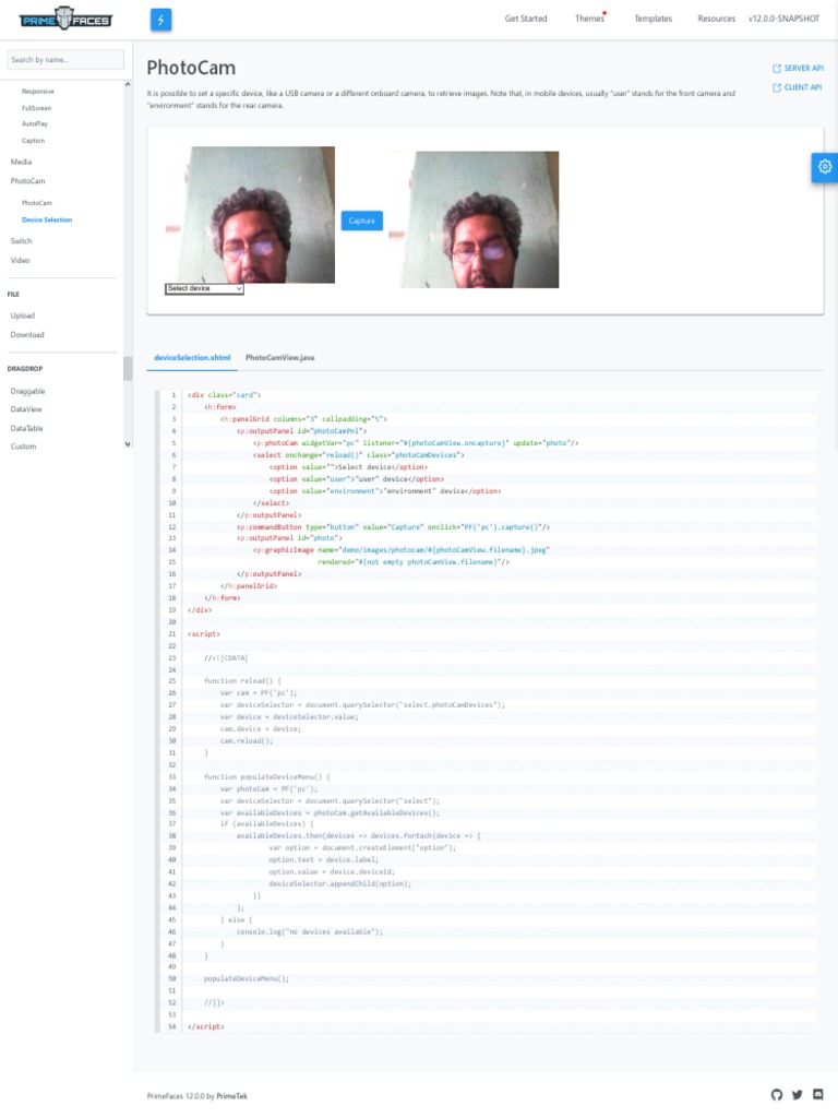 PrimeFaces PhotoCam Guide | PDF | Software Development | Computer Science
