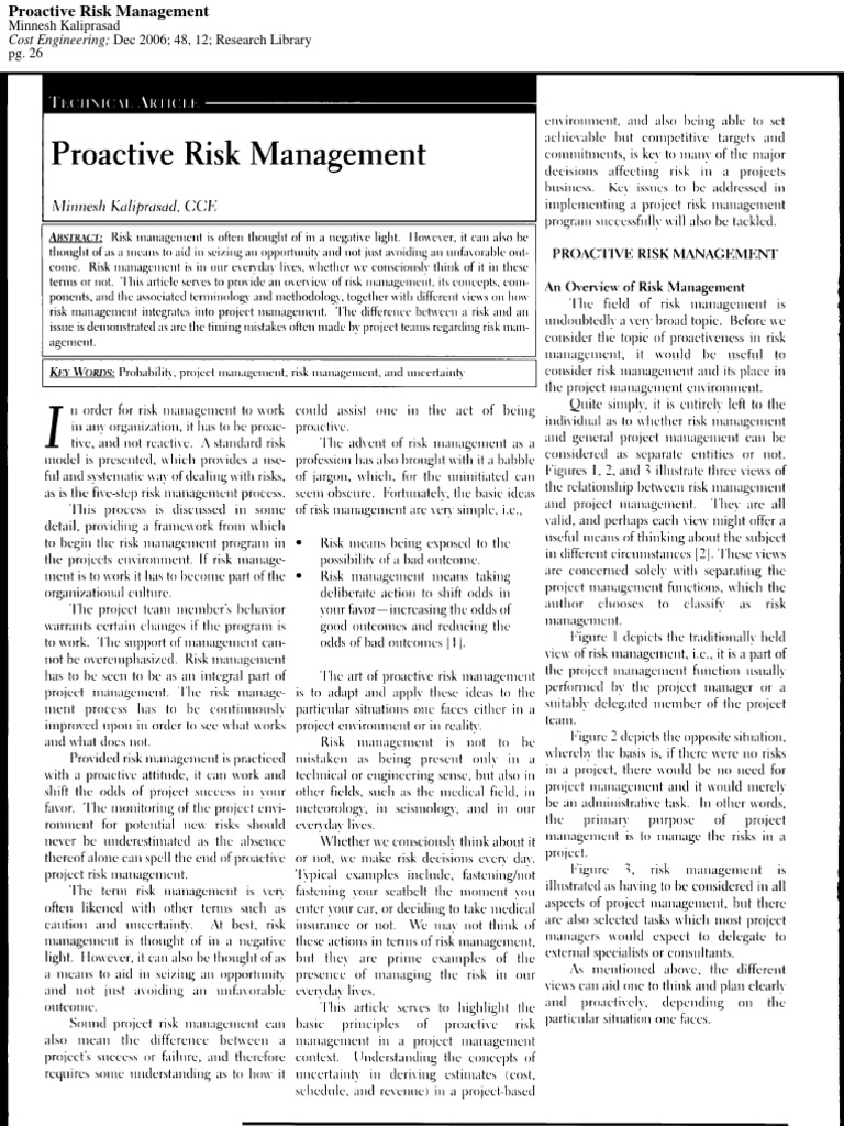 Proactive Risk MGMT Kaliprasad | PDF | Philosophy | Computers