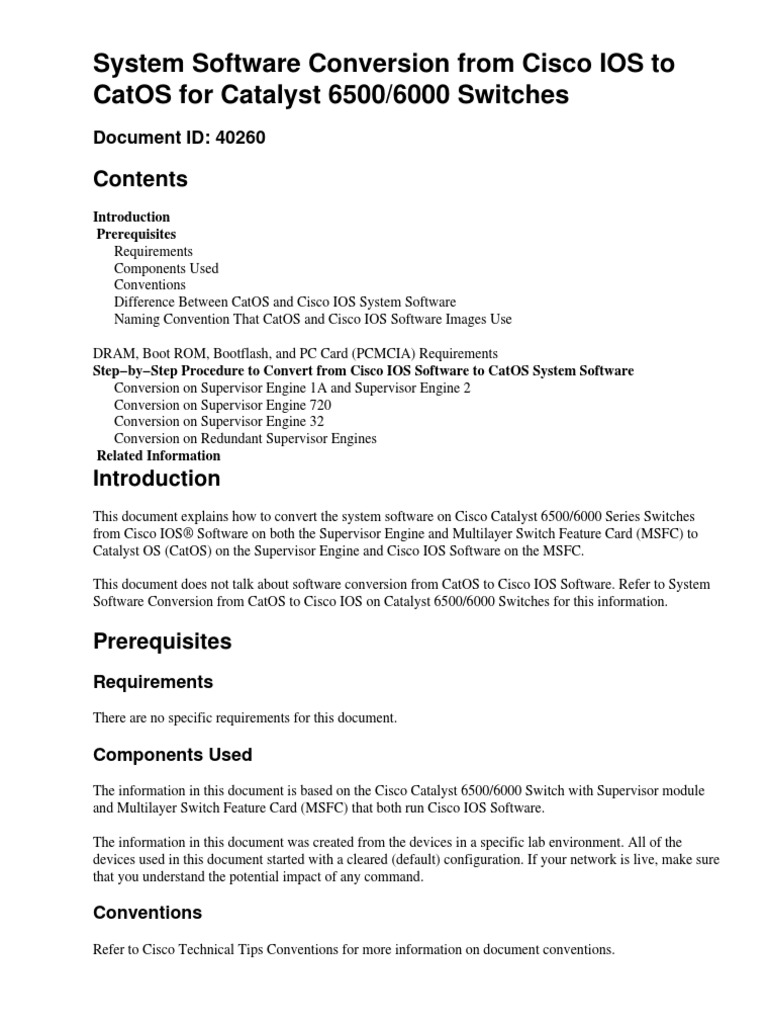 System Software Conversion From Cisco IOS To | PDF | Booting | Computer ...