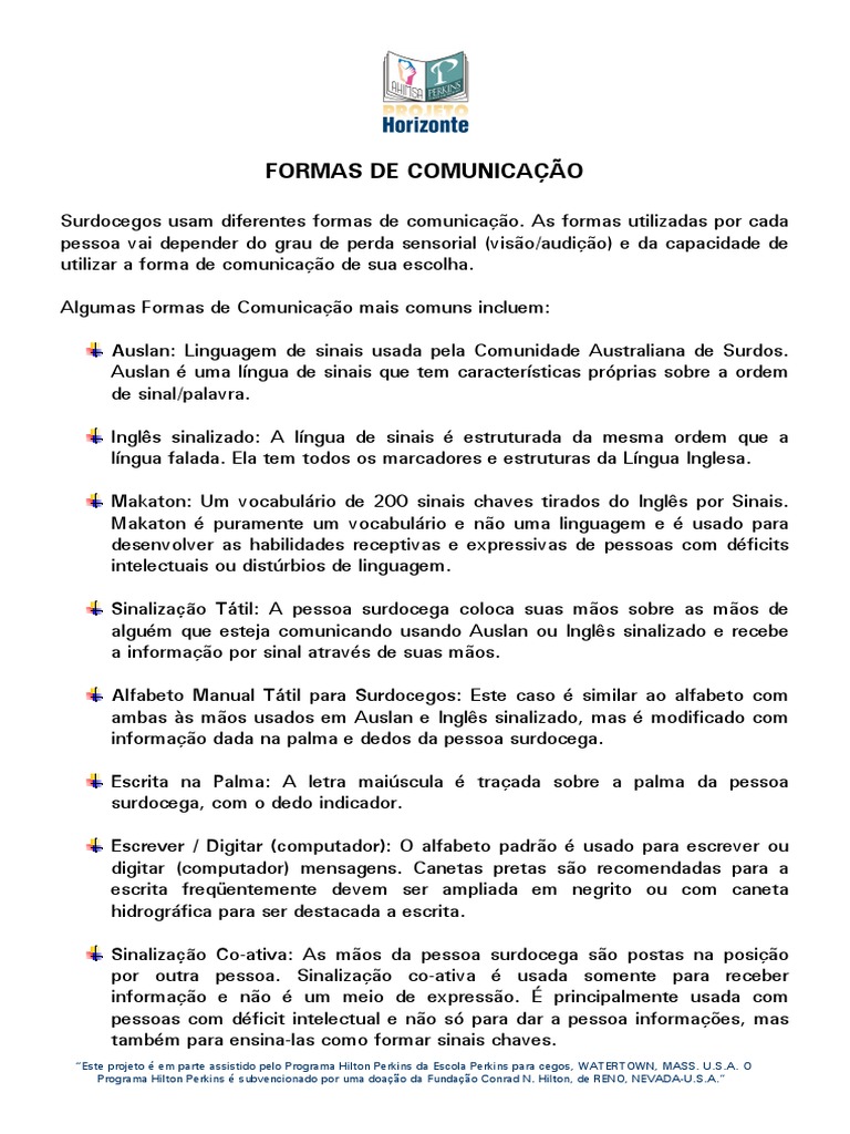 Formas de Comunicação para Surdocegos | PDF | Comunicação | Linguagem de  sinais, image size:768x1024